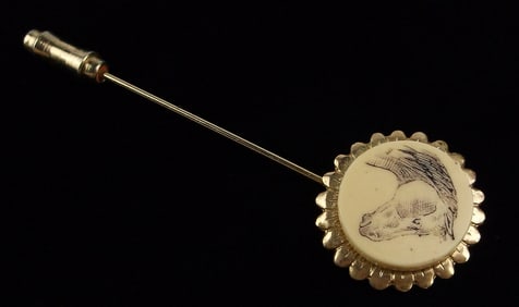 Mint Antique 1950s Horse Genuine Scrimshaw Pin