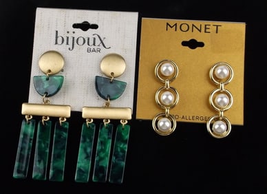 2 New Monet Bijoux Bar Drop Earrings Sets Lot $51