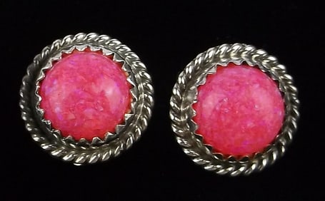 New Big Navajo Esther White Sterling Silver Pink Opal Earrings