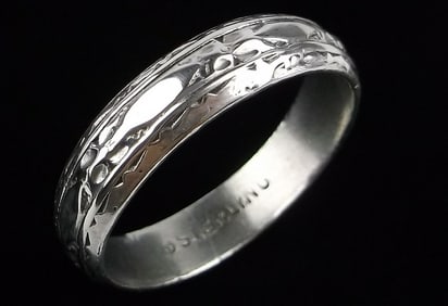 Stunning 1930s Ornate Sterling Silver Wedding Band Ring 12