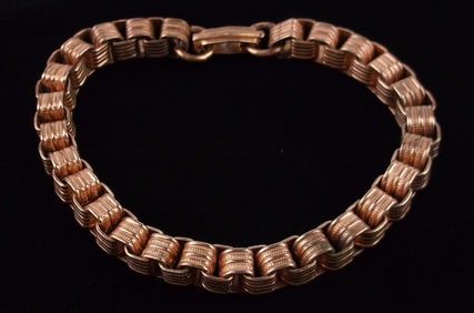 Stunning Antique 1950s Heavy Copper Chain Bracelet 7.5"