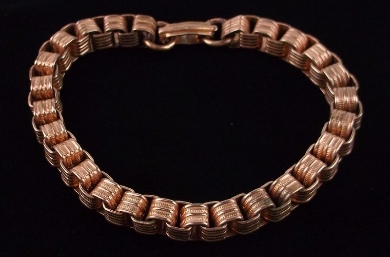 Stunning Antique 1950s Heavy Copper Chain Bracelet 7.5" (1 of 3)
