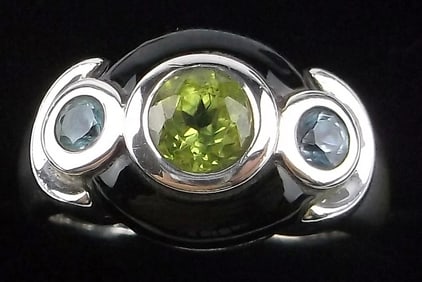 Mint Thick Designer Sterling Silver Peridot Topaz Ony Ring 5
