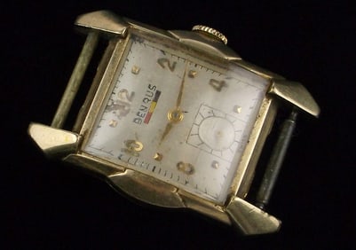 Gorgeous 1940s Benrus 10kt GF Mens Watch Needs Repair