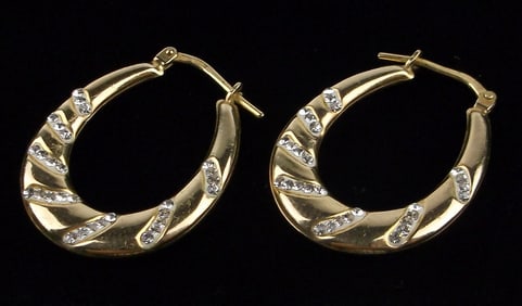 Mint Vintage Gold Over Sterling Crystal Drop Hoop Earrings