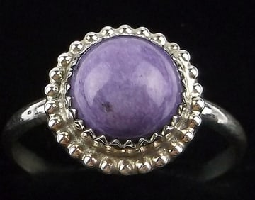 New Navajo Esther White Sterling Silver Charolite Ring 7.5