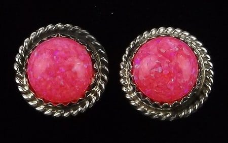 New Big Navajo Esther White Sterling Silver Pink Opal Earrings