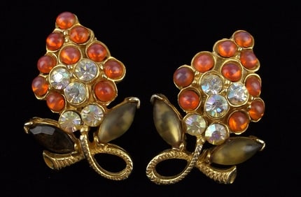 Stunning Vintage 1960s Florenza Rhinestone Grap Earrings