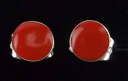 New Zuni Angie Rosetta Sterling Silver Red Coral Earrings