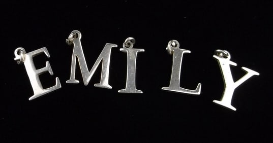 Mint Vintage Sterling Silver Emily Name Charm Set