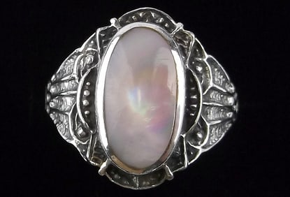 Mint Vintage Ornate Sterling Silver MOP Ring 8.5