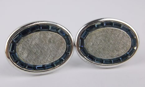Mint Vint Heavy Sterling Silver Blue Rhinestone Cufflinks Set