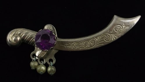 Beautiful Antique 1940s Rhinestone Sword Brooch