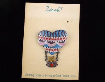 New On Card Zarah Julie Mammano Sterling Silver Cat Brooch Balloon