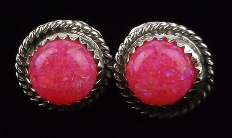 New Big Navajo Esther White Sterling Silver Pink Opal Earrings