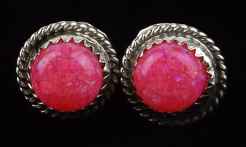 New Big Navajo Esther White Sterling Silver Pink Opal Earrings (1 of 2)