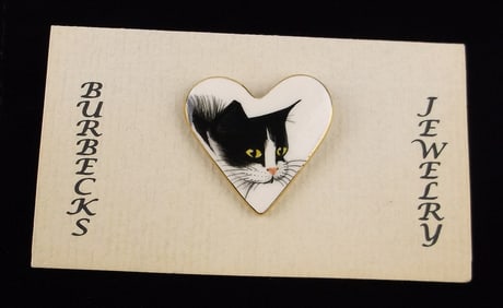 New Vint On Card Doug Burbeck 24kt Gold Porcelain Cat Brooch