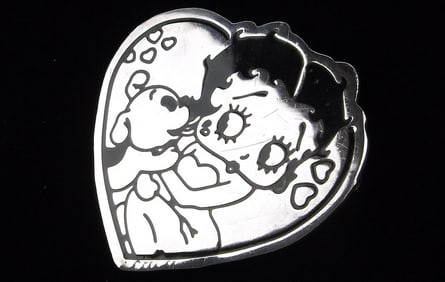 Stunning Vint Heavy Taxco Sterling Silver Betty Boop Dog Brooch