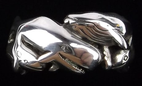 Stunning Vint Kabana Sterling Silver Whales Dolphin Ring 7 Thick