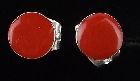 New Zuni Angie Rosetta Sterling Silver Red Coral Earrings