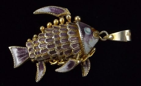 Mint Vintage 1960s Gold Over Sterling Guilloche Fish Pendant