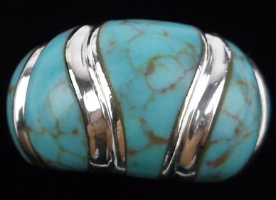 Big Mint Vintage Thick Sterling Silver Turquoise Ring 7