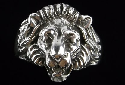 Mint Big Thick Sterling Silver Designer Lion Mens Ring 12