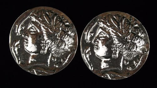 Mint Big Vintage 1950s Sterling Silver Roman Bust Earrings