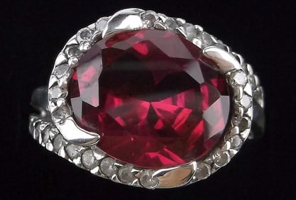 Mint Vintage Big Sterling Silver 10ct Ruby Ring 10