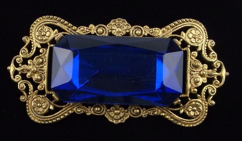 Mint Big Vintage 1960s Cobalt Blue Rhinestone Brooch