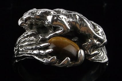 Mint Vint 1960s Navajo Sterling Silver Mountain Lion Ring 11.5