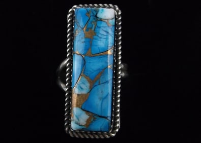 New Big Navajo Tia Long Sterling Silver Ice Blue Dahlia Ring 6-10