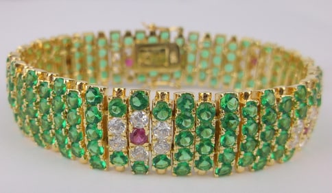 Big Mint Heavy Gold Over Sterling Ruby Gem Tennis Bracelet 7.25"