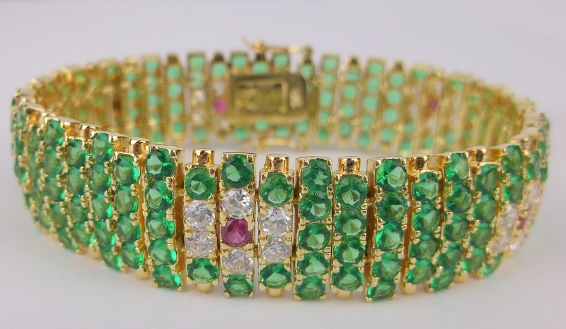 Big Mint Heavy Gold Over Sterling Ruby Gem Tennis Bracelet 7.25" (1 of 4)