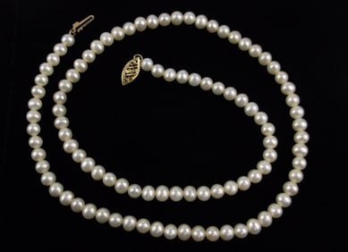 New Vint 10kt Gold Pearl Necklace 18"