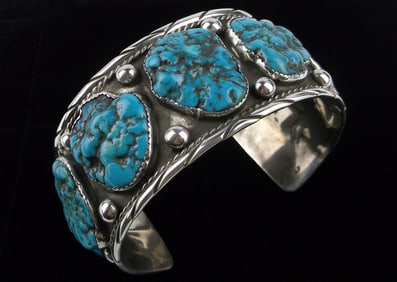 Huge Mint 1960s Navajo Sterling Turquoise Cuff Bracelet 8" Begay