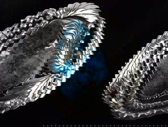 HUGE RARE Navajo Roger Skeets Sterling Nugget Rattlesnake Cuff Bracelet