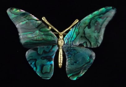 Stunning Vintage Abalone Butterfly Brooch Life Size