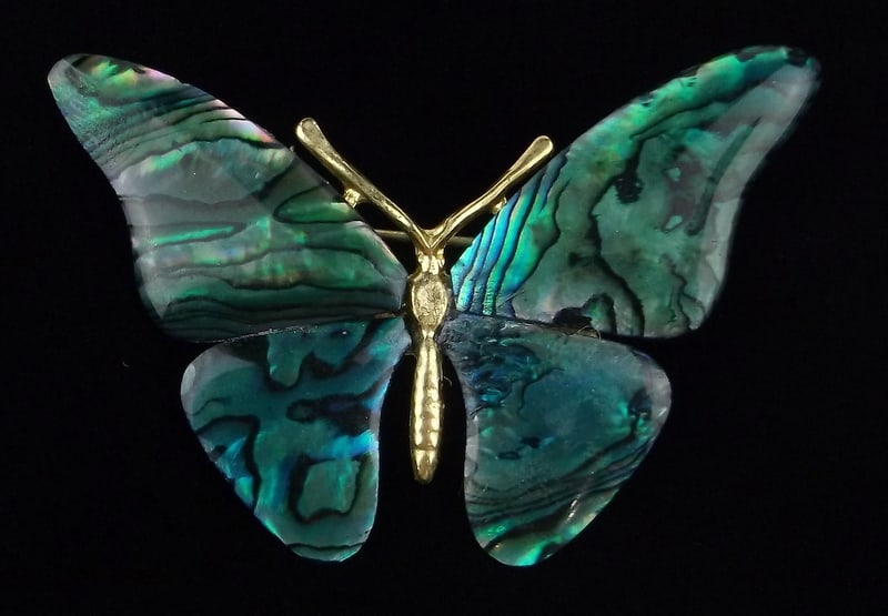 Stunning Vintage Abalone Butterfly Brooch Life Size