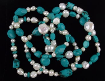 5 New Sterling Silver Turquoise Pearl Bracelet Set