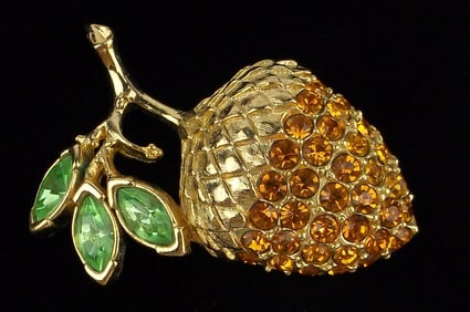 Mint Vintage 1960s MOD Brand Rhinestone Acorn Brooch