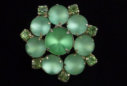 Mint Vintage 1950s Green Frost Rhinestone Snowflake Brooch