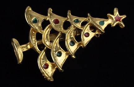 Mint Vintage Enameled Christmas Tree Brooch