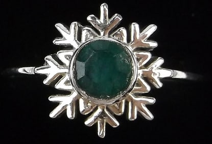 New Sterling Silver .50ct Emerald Snowflake Ring 8
