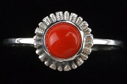 New Sterling Silver Red Coral Sun Ring 8