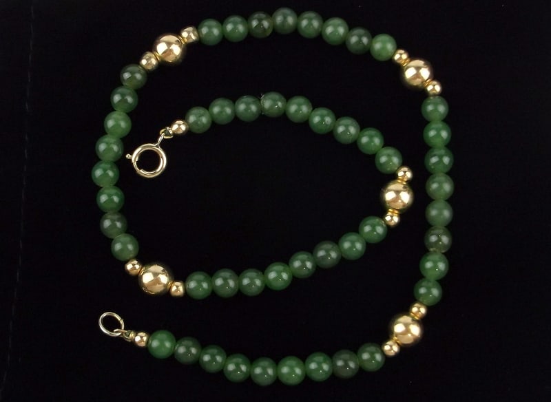 Mint Vintage 1950s 14kt GF Jade Necklace 15.5": Mint Condition, In Like New Condition, Perfect