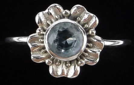 New Sterling Silver Blue Stone Flower Ring 8