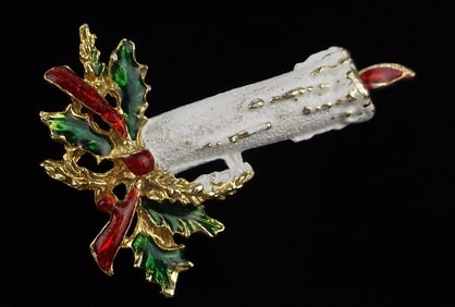 Mint Vintage 1960s Enameled Christmas Candle Brooch