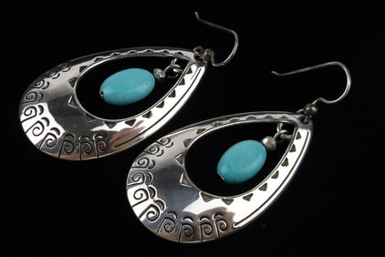 New Big Vintage Brighton Turquoise Drop Southwest Earrings