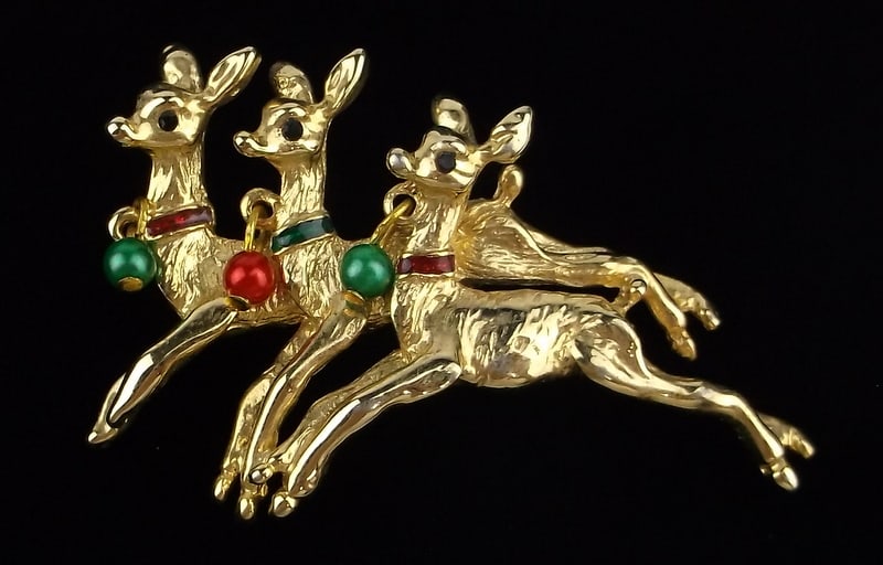 Mint Vint Enameled Rhinestone Christmas Reindeer Brooch (1 of 3)